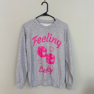No Boundaries Gray and Pink 'Feeling Lucky' Sweater